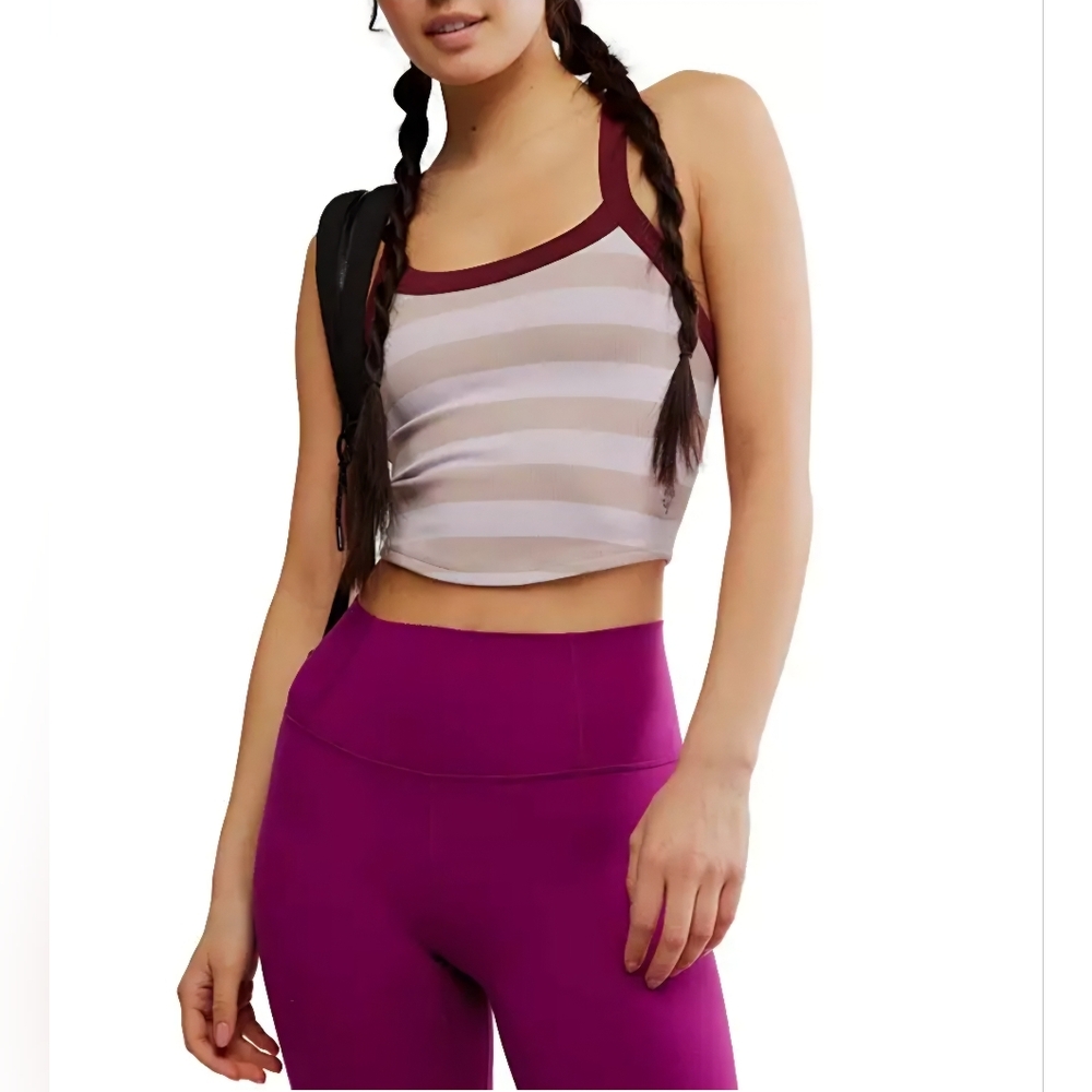 FP Movement All Clear Striped Cami In Rose Quartz, Size M-L, NWT